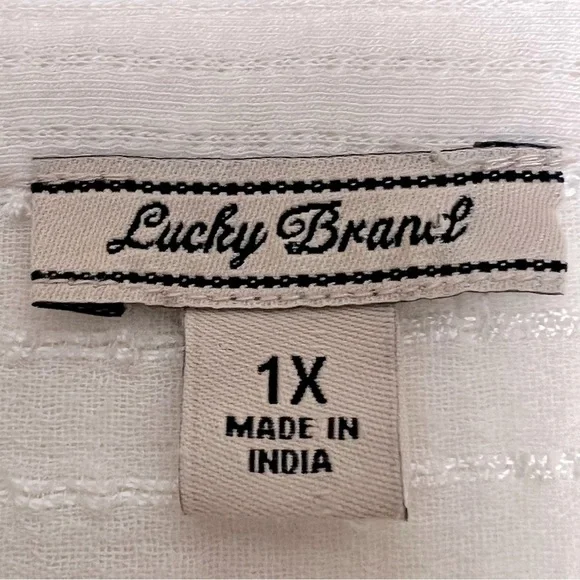 Lucky Brand Ivory Textured Soft Button Up 3/4 Sleeve Decorative Gauzy Blouse - Picture 4 of 12